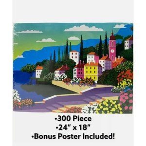 300 PIECE JIGSAW PUZZLE 24x18" LAKESIDE FLOWER VILLAGE w POSTER INCLUDED AGE 13+